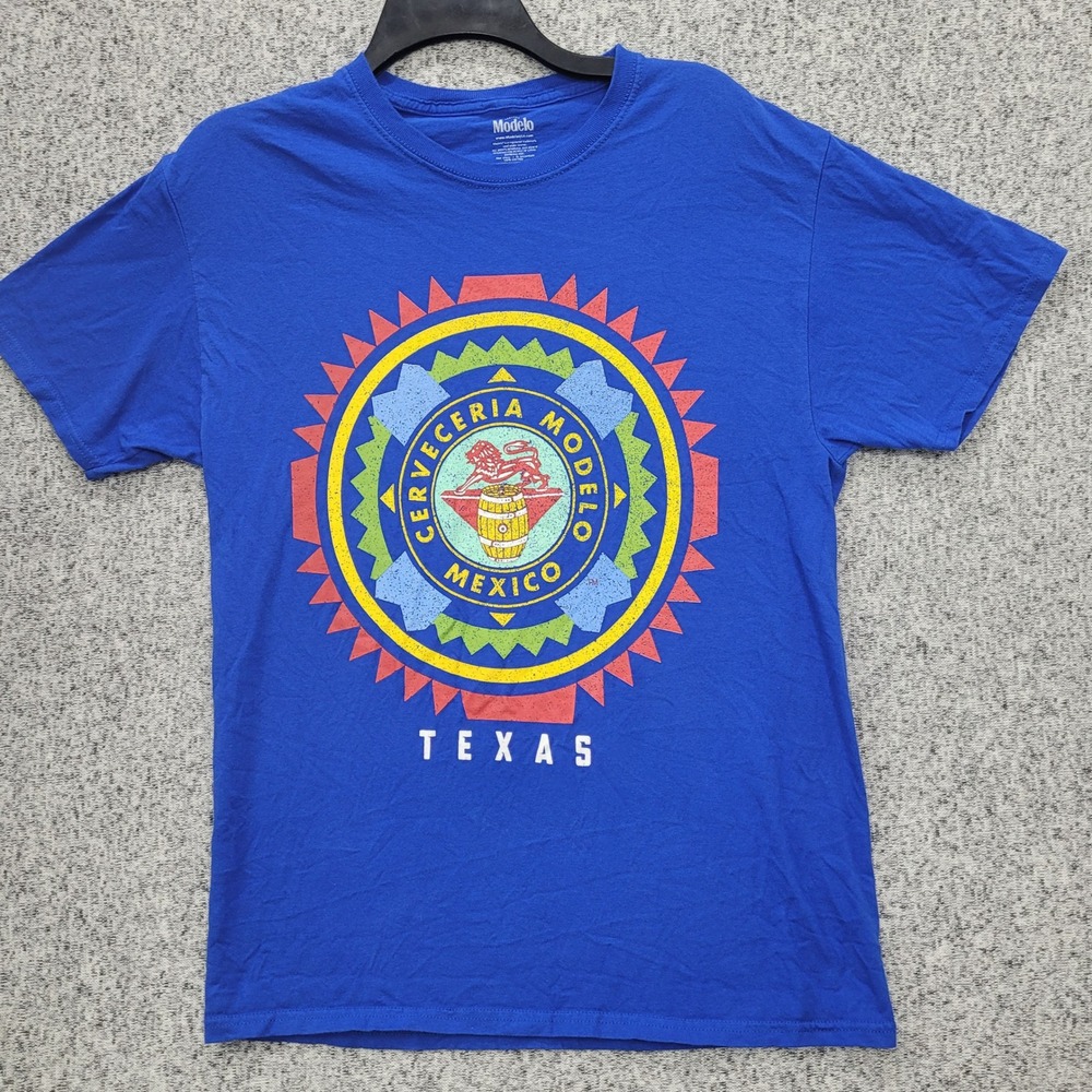 Modelo Cerveceria Mexico Texas Blue Graphic T-Shirt Mens Medium Cotton Tee